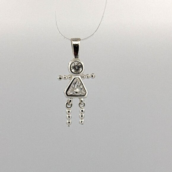 Estate Sterling Silver 925 Girl Pendant Clear Crystals Dangle Arms & Legs 1.6g - Picture 1 of 8